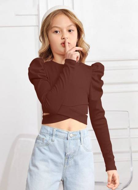 Brown Colour Eanna New Latest Fancy Kids Lycra Top Collection 5 Eanna